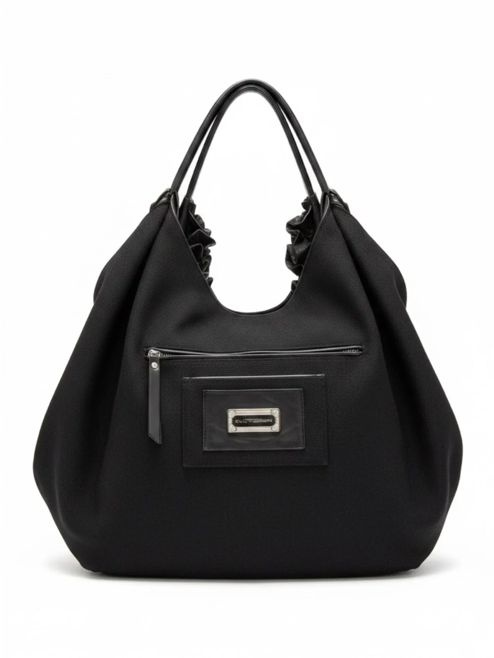 Elie Tahari Melrose Large Ruffled Hobo - Smooth Black Nappa Leather
